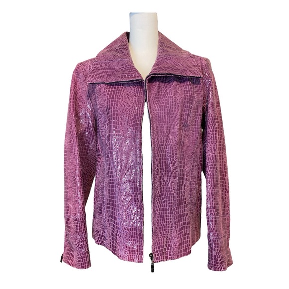 Pamela McCoy Jackets & Blazers - Pamela McCoy Vintage Leather Jacket Alligator Texture Purple Zip Up Size M